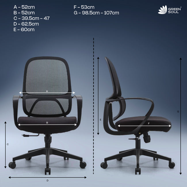 Green Soul Orbit Ergonomic Mesh Office Chair for Work Ultra Thick Cushion Patented Screwless Armrest
