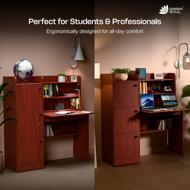 Nile Pro Study Table Extended Workspace Lockable Cabinet & Collapsible Shelf