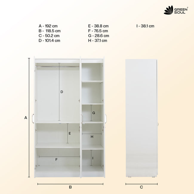 Green Soul Merlin 3-Door Wardrobe