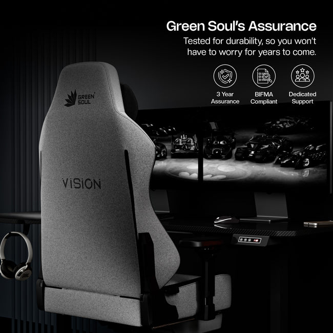 Green Soul Vision Pro V2 Premium Fabric 4D Armrests & Flat Wheelbase Ergonomic Gaming Chair