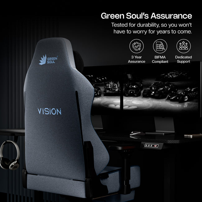 Green Soul Vision Pro V2 Premium Fabric 4D Armrests & Flat Wheelbase Ergonomic Gaming Chair