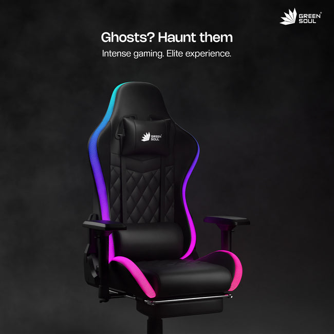 Green Soul Ghost RGB Ergonomic Gaming Chair Premium PU Leather Upholstery with Diamond Stitching