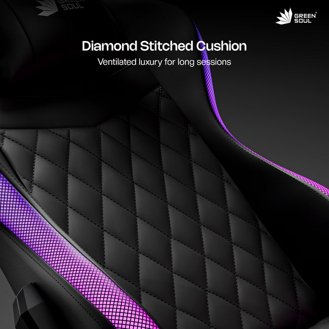Green Soul Ghost RGB Ergonomic Gaming Chair Premium PU Leather Upholstery with Diamond Stitching
