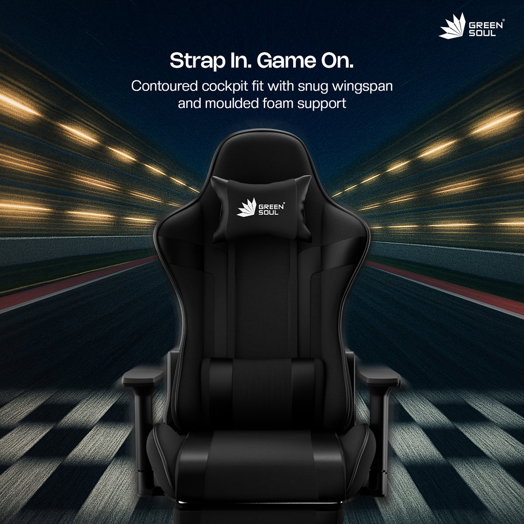 Raptor Pro (Fabric) Gaming Chair - Racing Edition with Footrest | Green ...