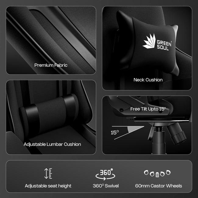 Green Soul Raptor Pro Racing (Fabric) Edition Gaming Chair with Massaged & Footrest