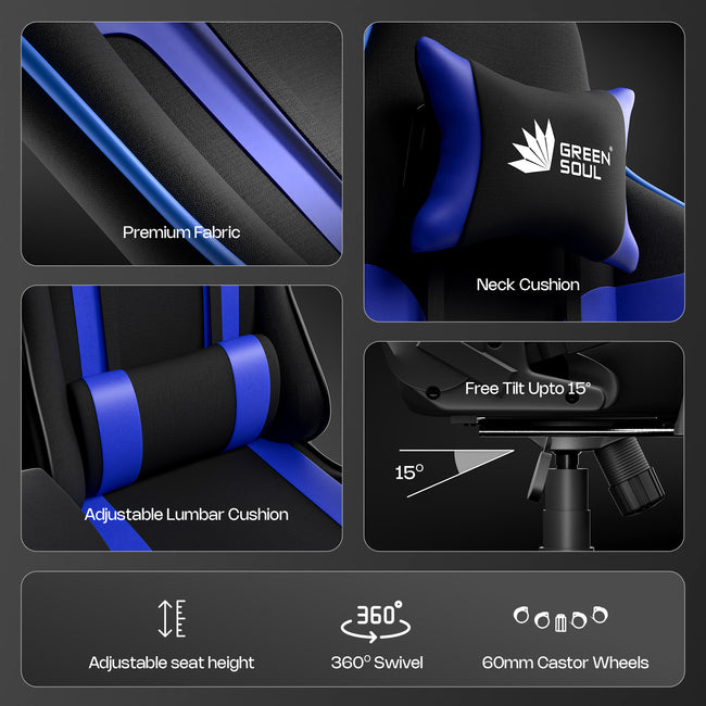 Green Soul Raptor Pro Racing (Fabric) Edition Gaming Chair with Massaged & Footrest