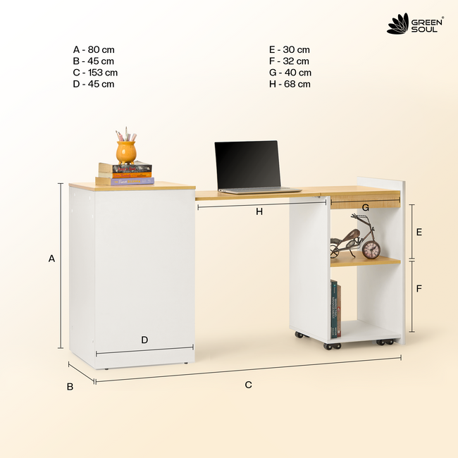 Green Soul Kyoto Study Table with Space-Saving Design