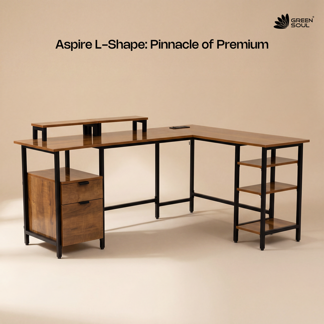 Green Soul Aspire L-Shaped Study Table for Home and Office