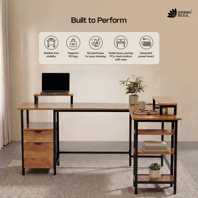 Green Soul Aspire L-Shaped Study Table for Home and Office