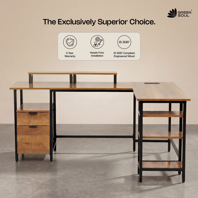 Green Soul Aspire L-Shaped Study Table for Home and Office