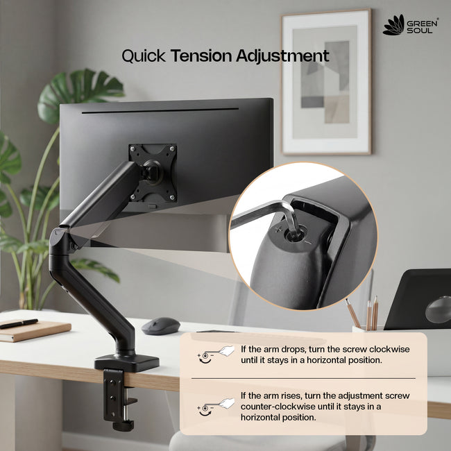 Green Soul Single Monitor Gas Spring Stand Fits 13-32" Screen 9Kg Weight Capacity