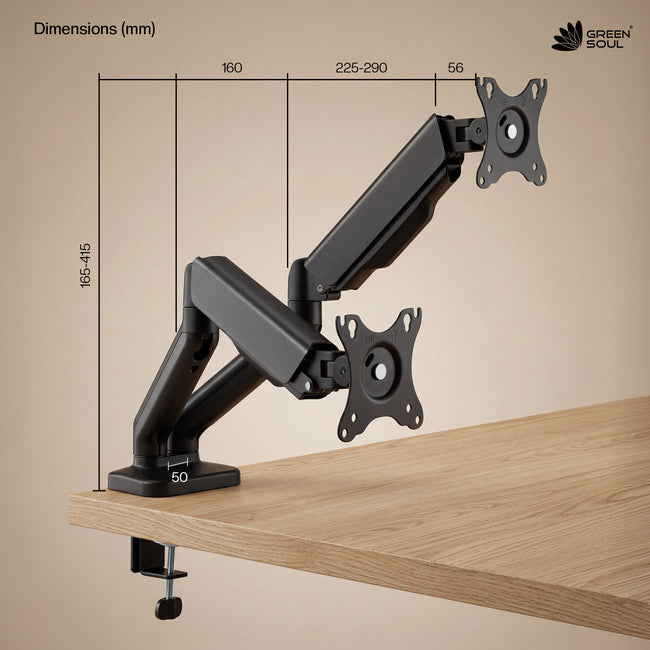 Green Soul Dual Monitor Gas Spring Stand Fits 13-32" Screen 9KG Weight Capacity