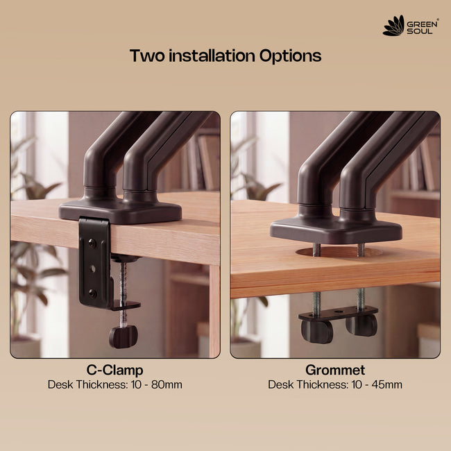 Green Soul Dual Monitor Gas Spring Stand Fits 13-32" Screen 9KG Weight Capacity