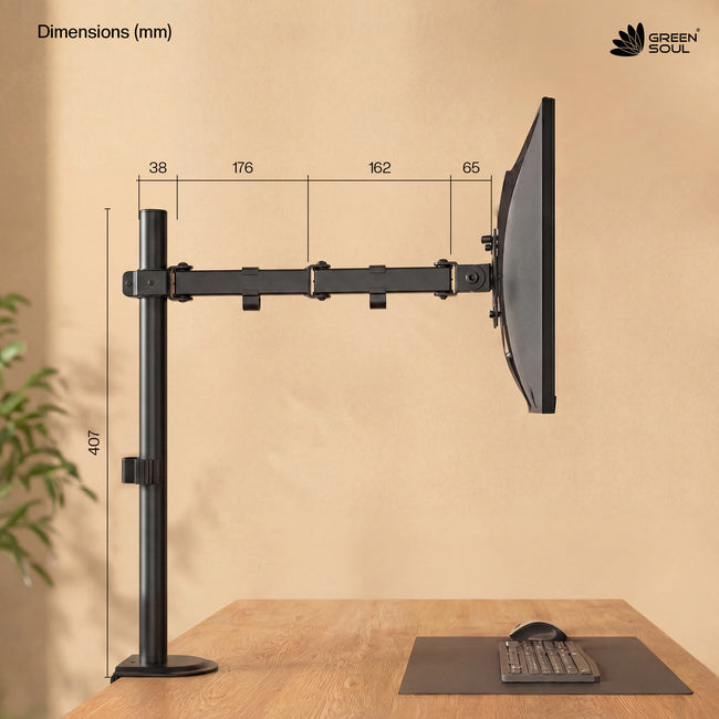 Green Soul Single Monitor Height Adjustable Stand Fits 13-32" Screen 9Kg Weight Capacity