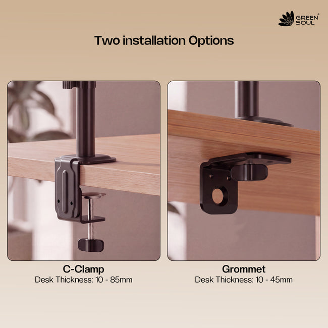 Green Soul Dual Monitor Height Adjustable Stand Fits 13-32" Screen 9Kg Weight Capacity