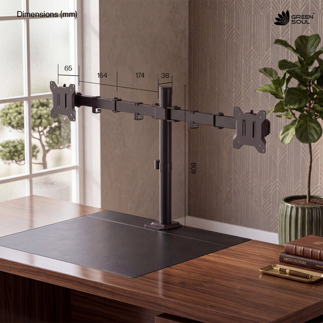 Green Soul Dual Monitor Height Adjustable Stand Fits 13-32" Screen 9Kg Weight Capacity