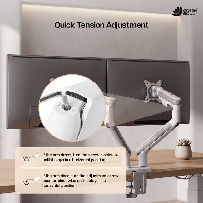 Green Soul Dual Monitor Gas Spring Stand Fits 13-32" Screen 9Kg Weight Capacity With USB A 3.0 & C Ports
