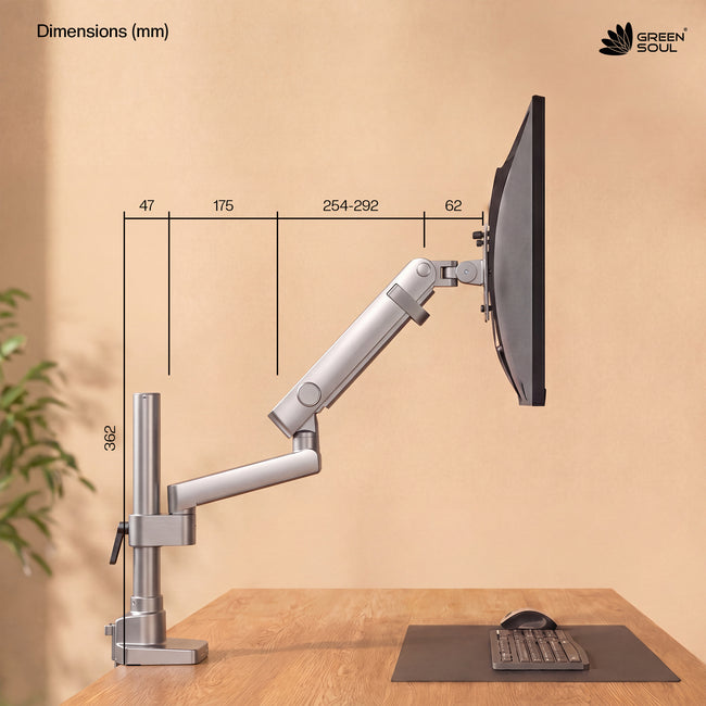 Green Soul Heavy Duty Single Monitor Gas Spring Height Adjustable Stand Fits 17-40" Screen 12Kg Weight Capacity