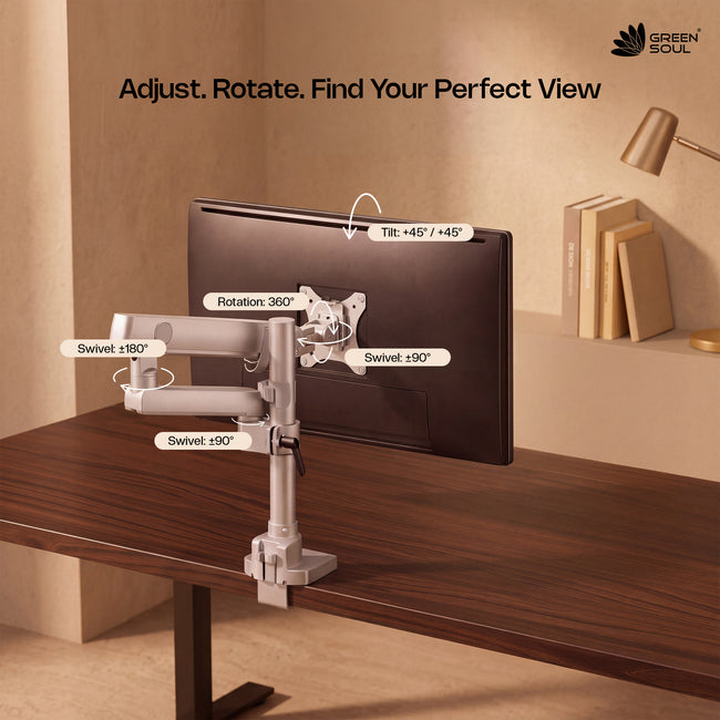 Green Soul Heavy Duty Single Monitor Gas Spring Height Adjustable Stand Fits 17-40" Screen 12Kg Weight Capacity