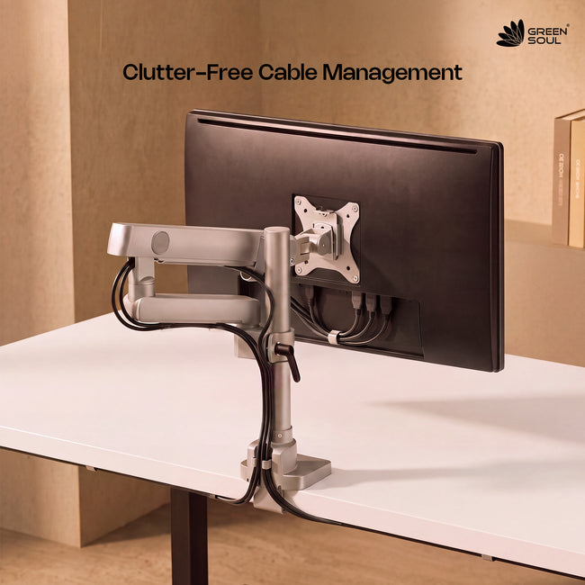 Green Soul Heavy Duty Single Monitor Gas Spring Height Adjustable Stand Fits 17-40" Screen 12Kg Weight Capacity