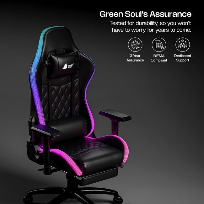 Green Soul Ghost RGB Ergonomic Gaming Chair Premium PU Leather Upholstery with Diamond Stitching