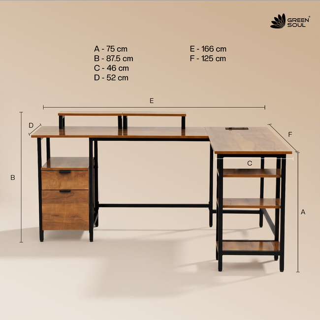Green Soul Aspire L-Shaped Study Table for Home and Office