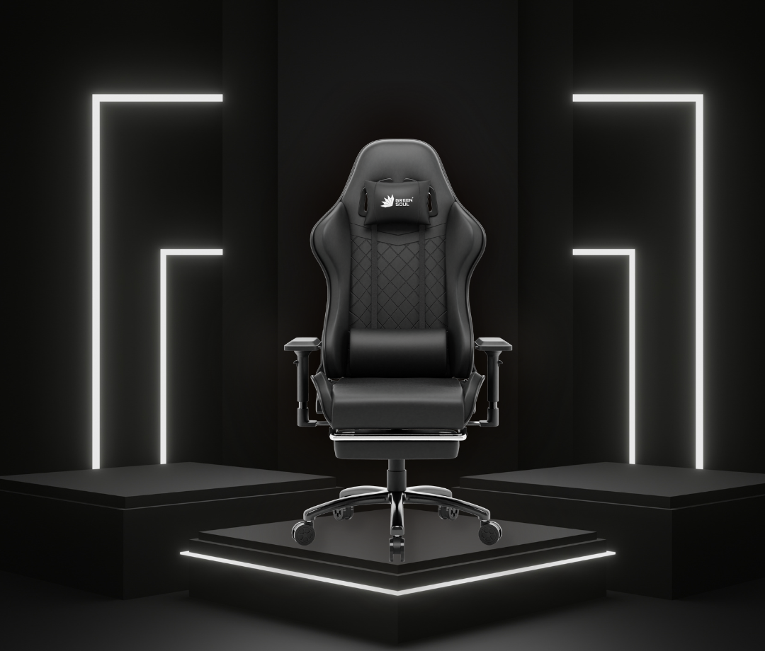green soul ghost gaming chair with integrated footrest