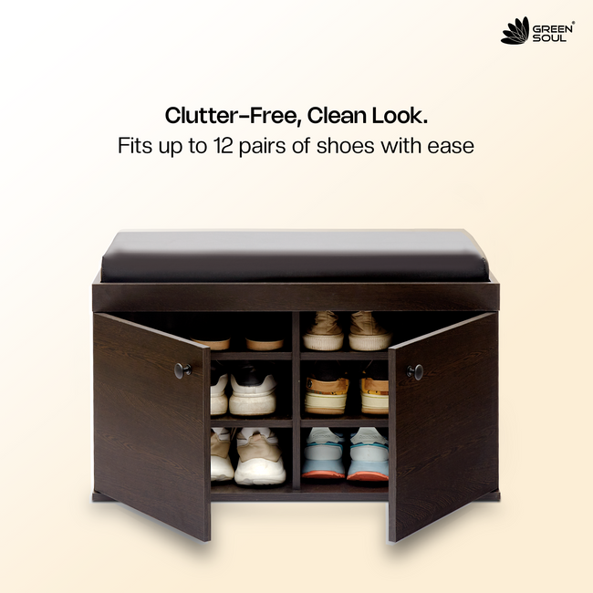 Fortuna 2 Door Shoe Rack with Seating 6 Shelves, 2 Doors Stores up to 12 Pair of Shoes