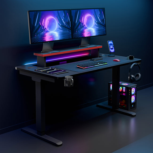 Phantom Gaming Height Adjustable Table | Smart Wire Routing | 15W Fast Wireless Charging| 25mm Thick Carbon Textured Top | Precision Motor High Speed Lifting