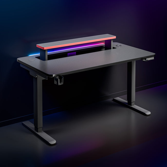 Phantom Gaming Height Adjustable Table | Smart Wire Routing | 15W Fast Wireless Charging| 25mm Thick Carbon Textured Top | Precision Motor High Speed Lifting
