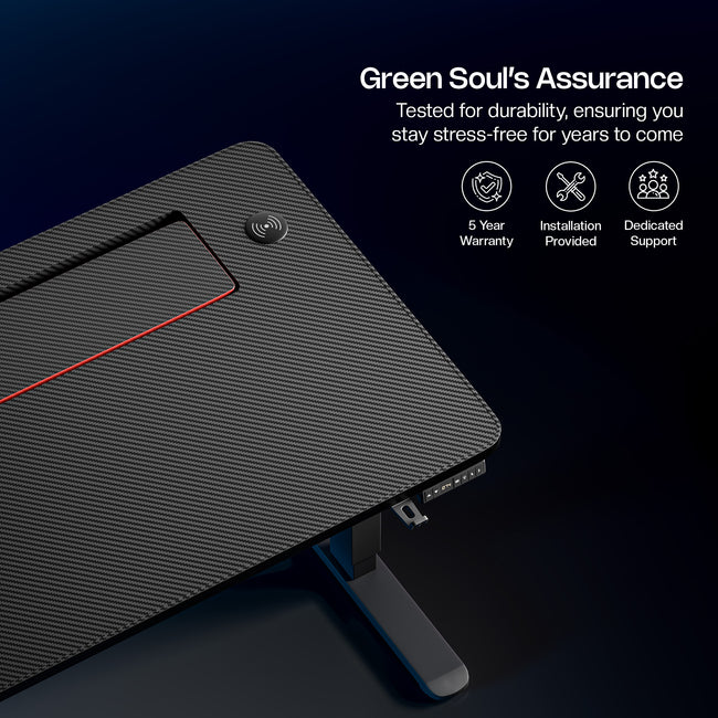 Phantom Gaming Height Adjustable Table | Smart Wire Routing | 15W Fast Wireless Charging| 25mm Thick Carbon Textured Top | Precision Motor High Speed Lifting