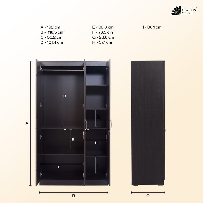Green Soul Merlin 3-Door Wardrobe