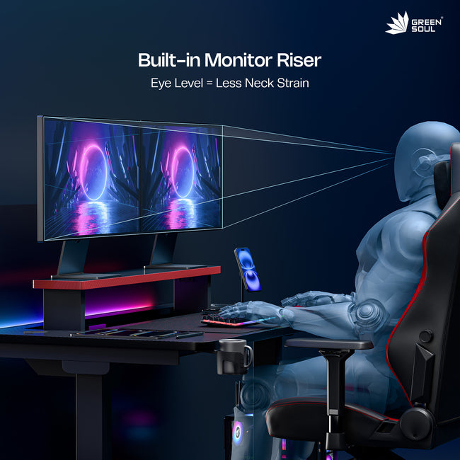 Phantom Gaming Height Adjustable Table | Smart Wire Routing | 15W Fast Wireless Charging| 25mm Thick Carbon Textured Top | Precision Motor High Speed Lifting